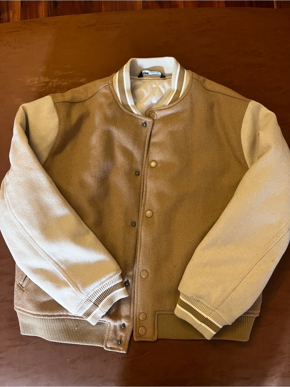 Classic Two-Tone Bomber Jacket - Tan & Cream